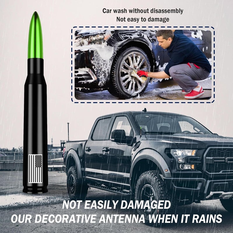 Junecarp American Flag Car Bullet Antenna,Truck Exterior Decoration Accessories[New Upgrade Flag Design] Car Antenna Replacement for Car SUV Truck Most Auto Cars Antenna Accessories (Green) - Image 3